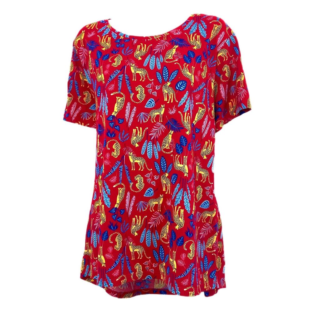 Cheetah  T-Shirt Floral Tee XL16/18 Red Pajama Top Sleepwear Lounge